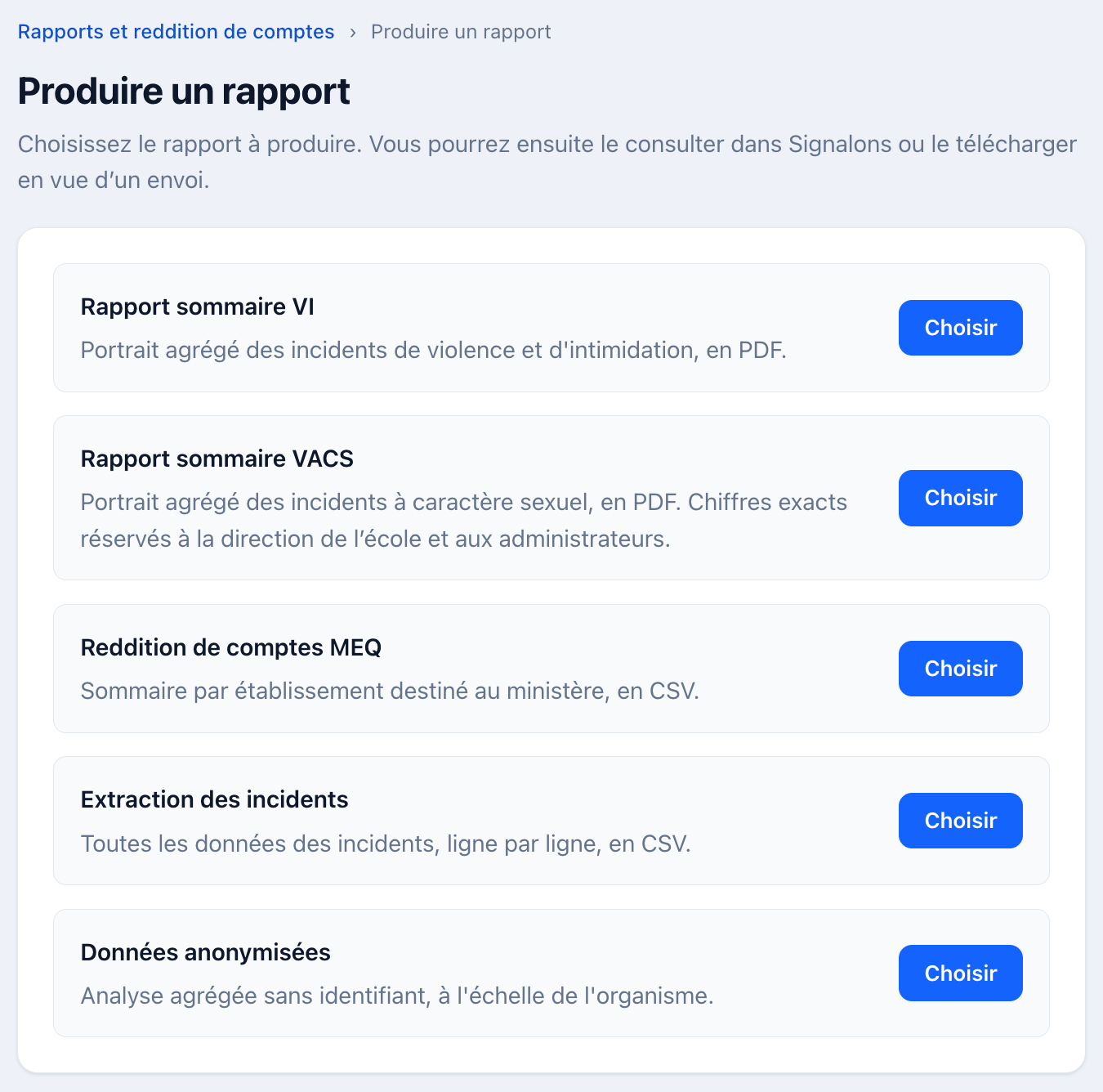 Rapports et reddition de comptes
